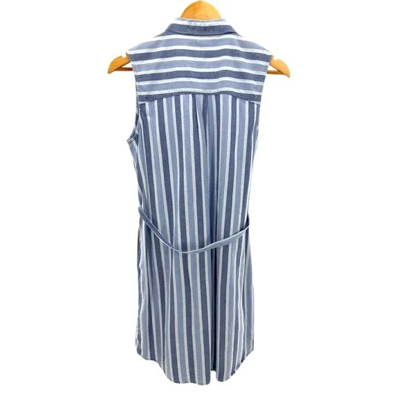 Toad&Co Indigo Ridge Sleeveless Tie Shirt Dress Striped Organic Cotton Midi Blue - Picture 4 of 7